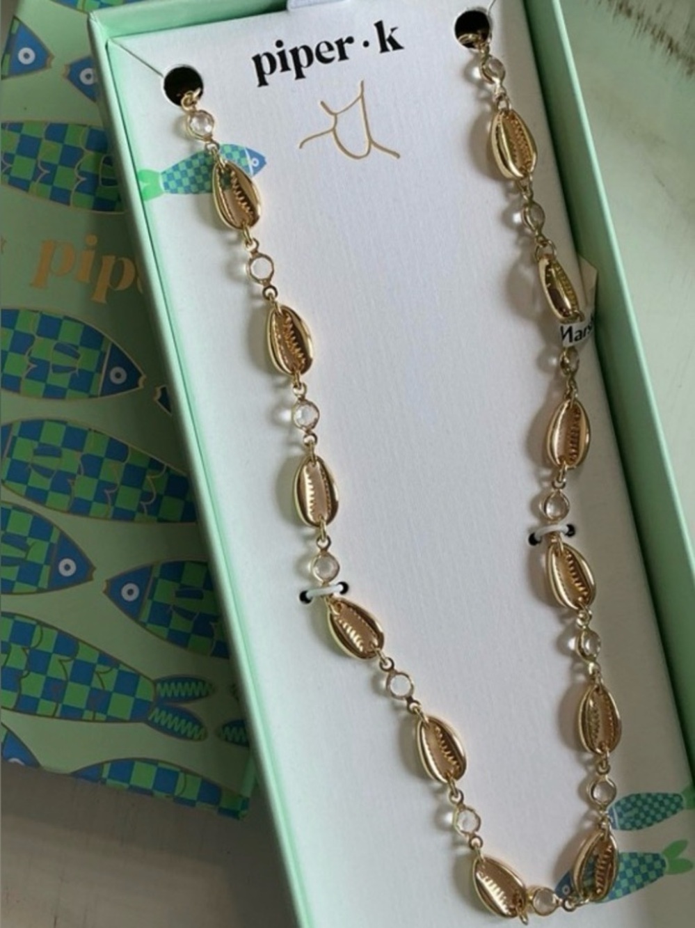 Piper Gold Cowrie Shell Chain Necklace with Diamond Accents